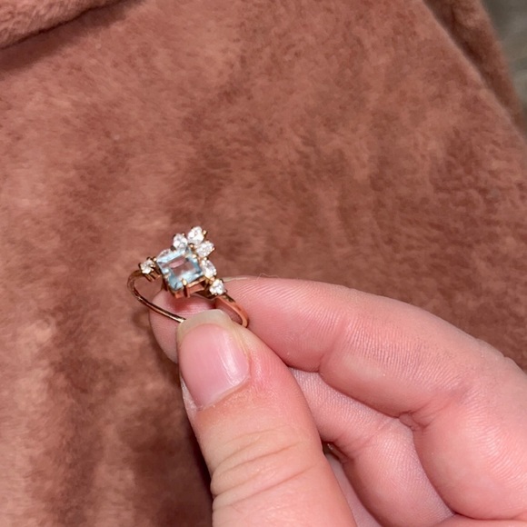 Aquamarine and White Sapphire Ring Size 6.5 - Picture 2 of 5